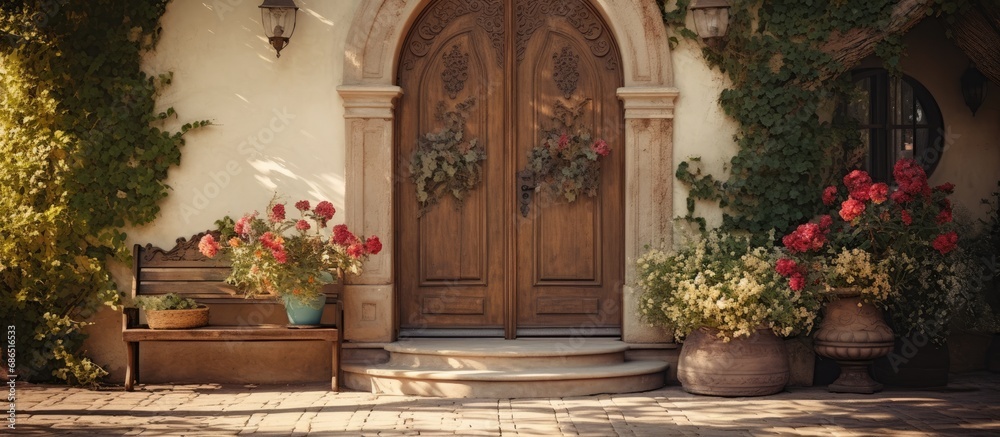 Naklejka premium Charming home with vintage entrance and elegant decor