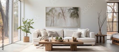 Contemporary farmhouse living room with bright white d cor photo