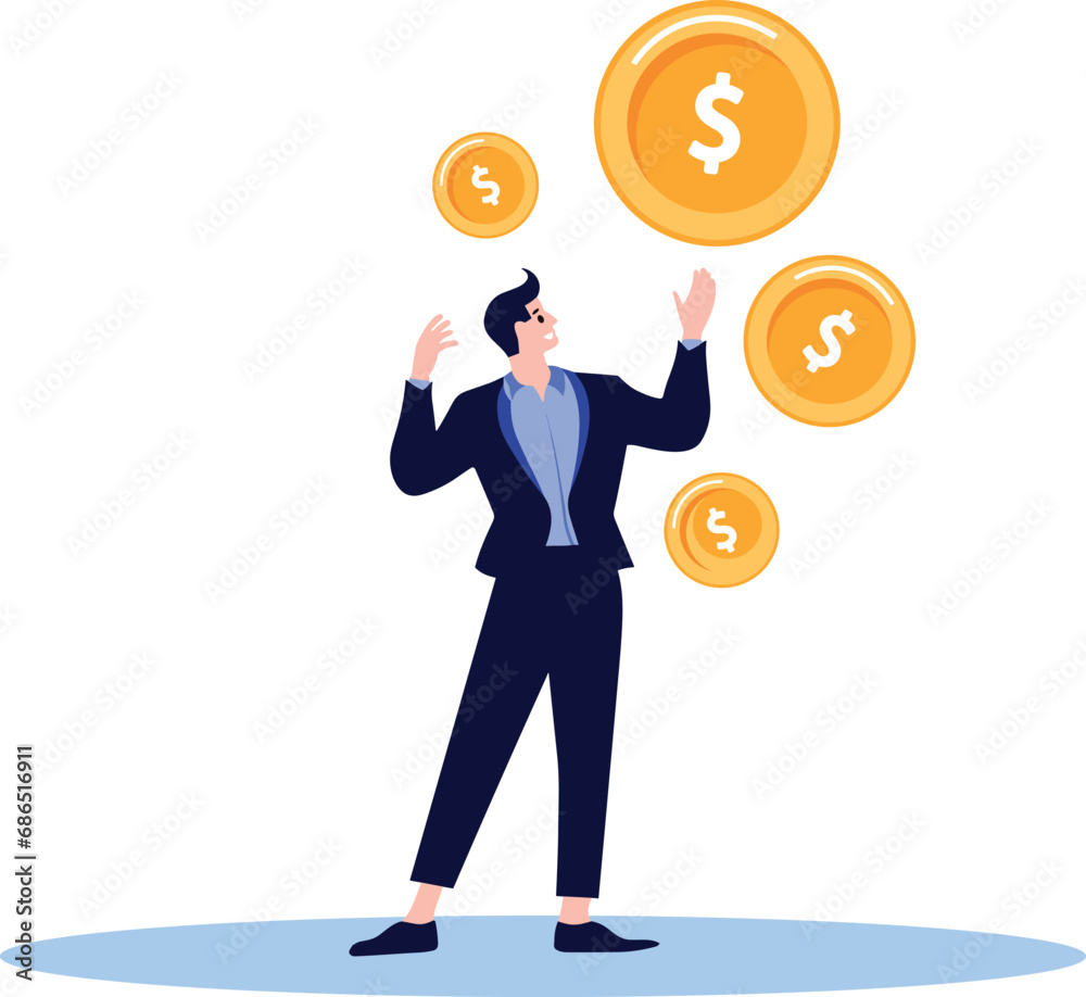 Hand Drawn Businessman with money or light bulb in Passive income concept in flat style Hand Drawn Businessman with money or light bulb in Passive income concept in flat style