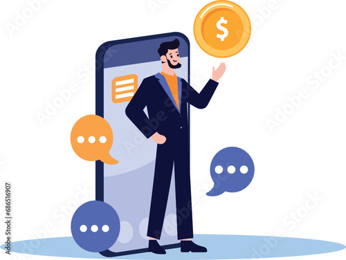 Hand Drawn Businessman with money or light bulb in Passive income concept in flat style