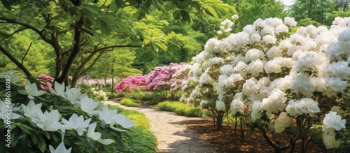 sweetbrier garden, the white floral beauty of the pink flowers brings vibrant colors to the lush green surroundings, creating a picturesque scene in nature during the spring and summer seasons.