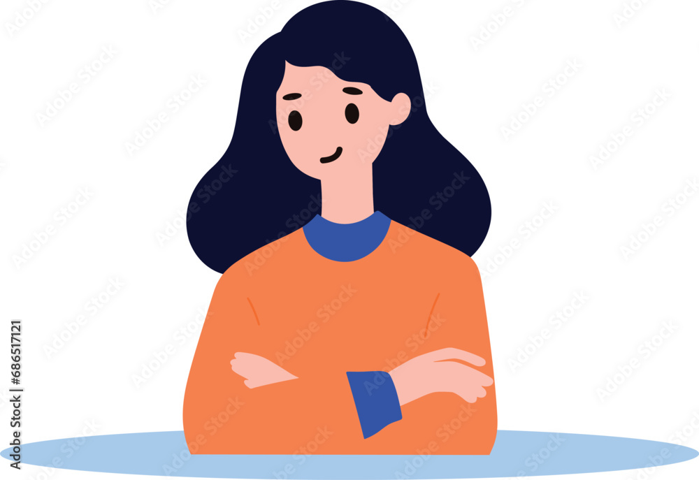 Hand Drawn woman stands with her arms crossed with confidence in flat style Hand Drawn woman stands with her arms crossed with confidence in flat style