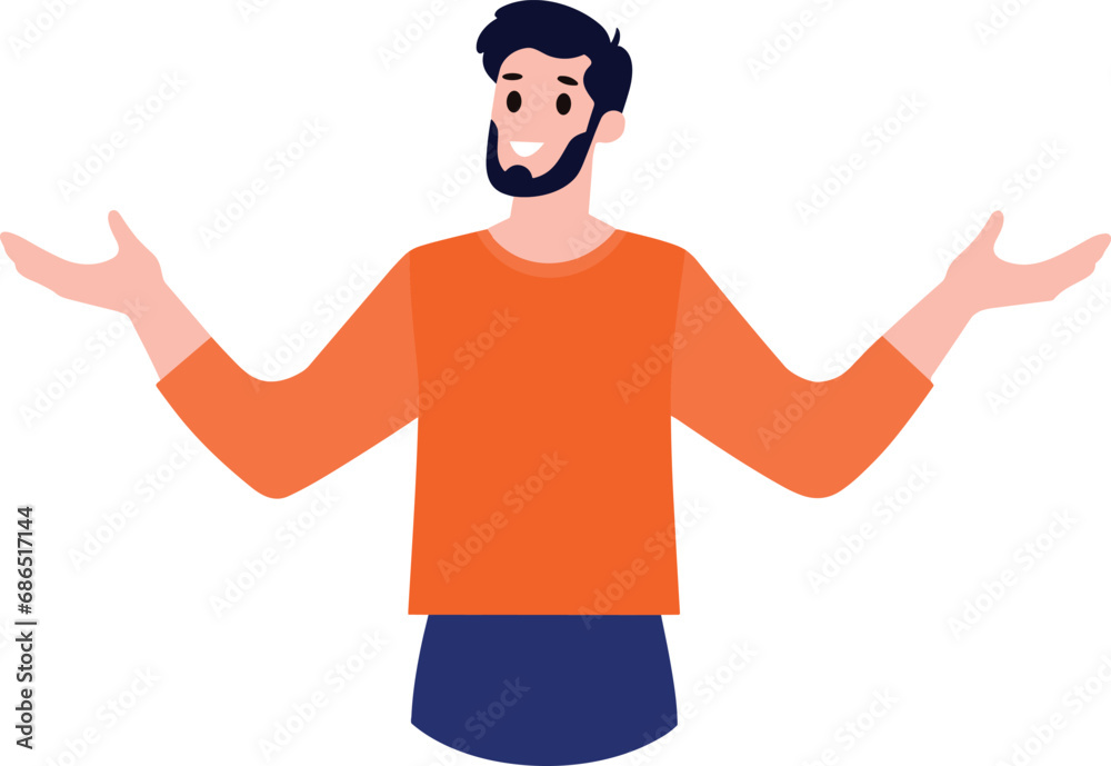 Hand Drawn man stands with his arms crossed with confidence in flat style Hand Drawn man stands with his arms crossed with confidence in flat style