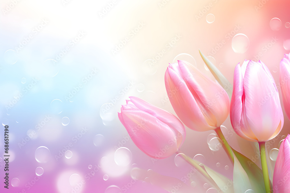pink tulips of the bokeh blossom, bouquet, bloom, flora, flowers, tulips
