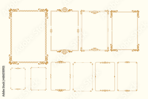 Golden Vintage frame Ornament in A4 Size.Golden Border ornament.Suitable for wedding invitation card. golden Calligraphic frame.