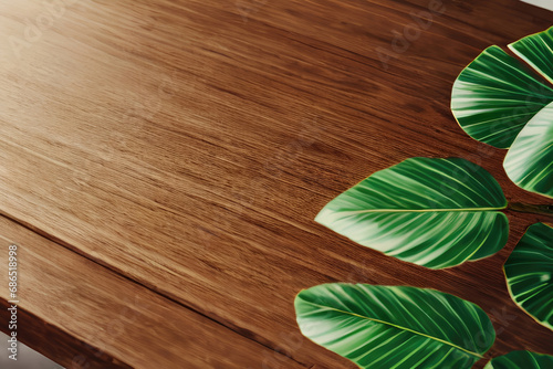 green leaf on wooden background