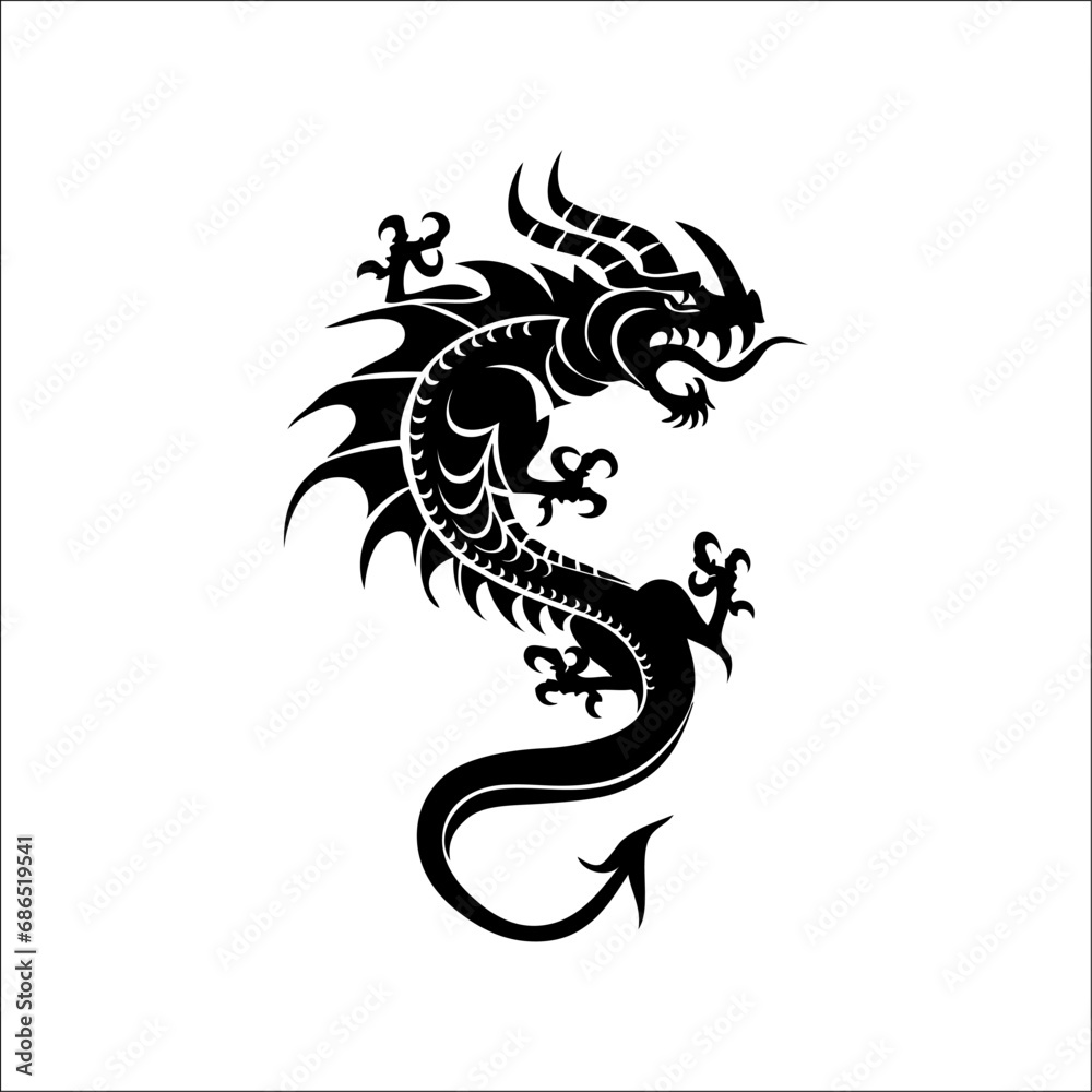 Monochrome Might. Black and White Vector Art of a Dragon