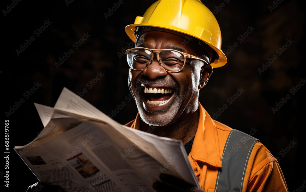 Happy smiling Miner with helmet in the dark background Happy smiling Miner with helmet in the dark background