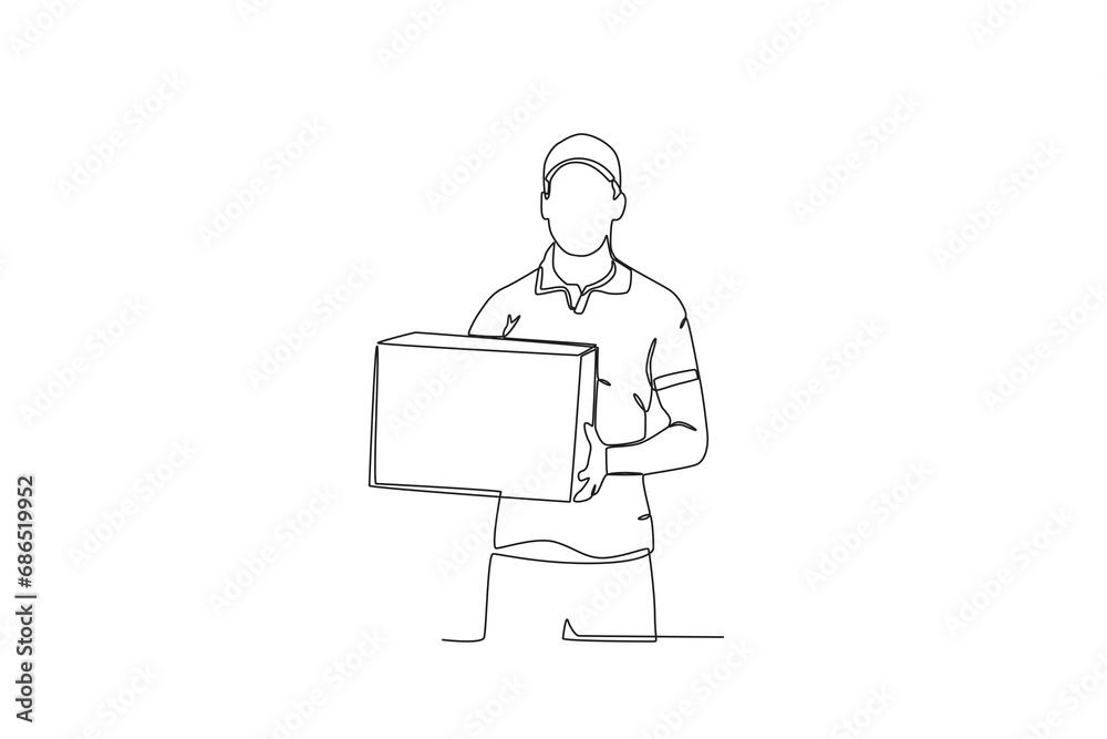 Continuous one line drawing courier who will deliver the package to the customer. Single line draw design vector graphic illustration
Continuous one line drawing courier who will deliver the package to the customer. Single line draw design vector graphic illustration