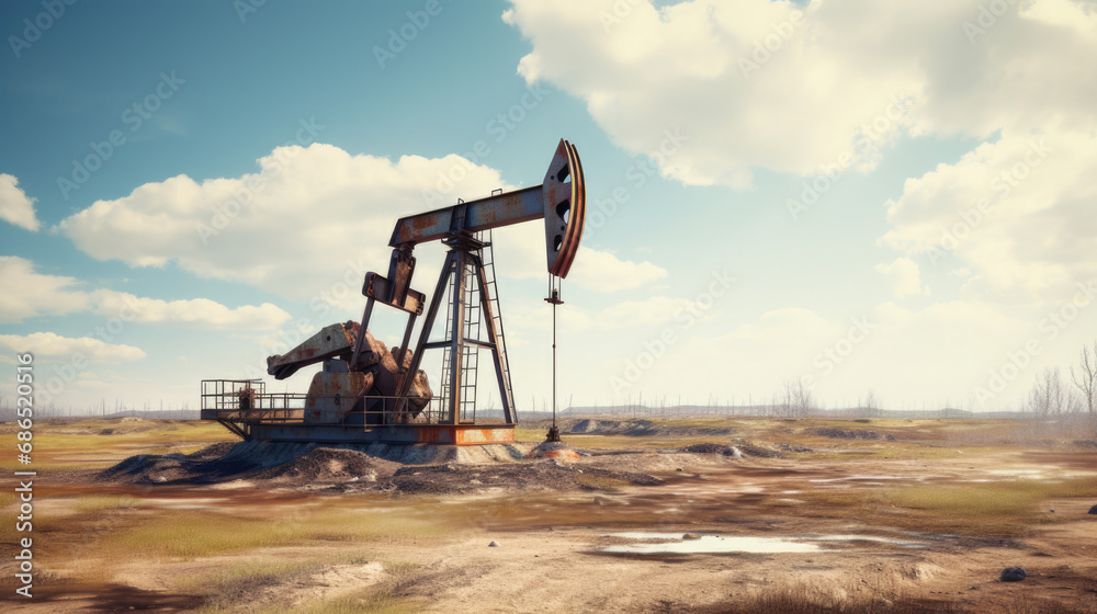 Abandoned oil pumping station in the desert. Oil drill. 