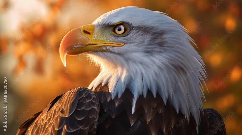 Fototapeta premium Majestic Bald Eagle in Close-up with Dreamy, Blurred Background