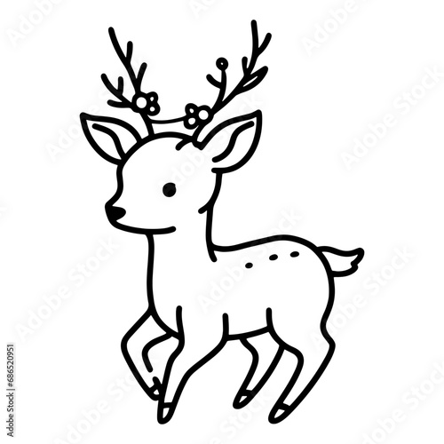 Christmas deer line art icon. Continuous line drawing of deer. Deer drawing one line graphic vector. Vector illustration