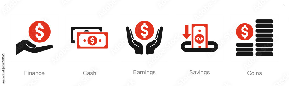 A set of 5 Finance icons as finance, cash, earning A set of 5 Finance icons as finance, cash, earning