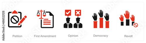 A set of 5 Freedom of Speech icons as petition, first amendment, opinion