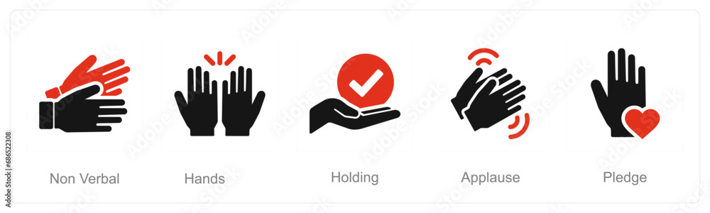 A set of 5 Hands icons as non verbal, hands, holding A set of 5 Hands icons as non verbal, hands, holding