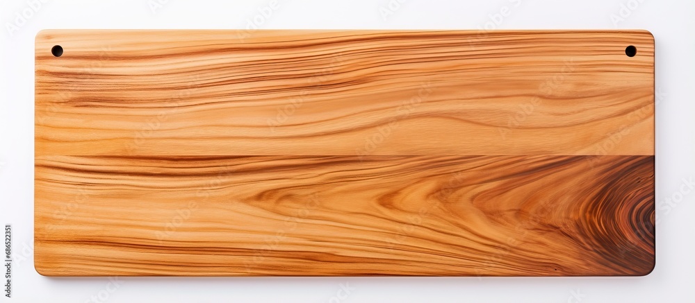 Top view of a wooden kitchen board isolated on a white background
