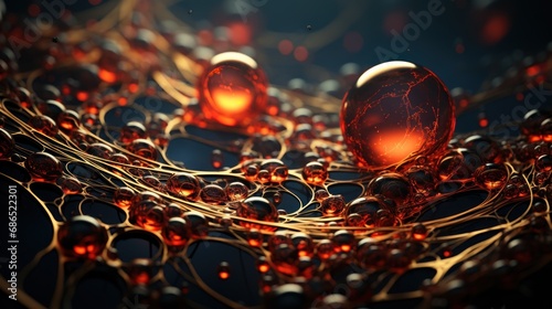Illuminated Scarlet Spheres on Golden Filaments - generative ai photo