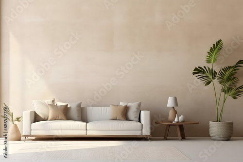 Home mockup, contemporary minimalist beige room interior. generative ai. © raza