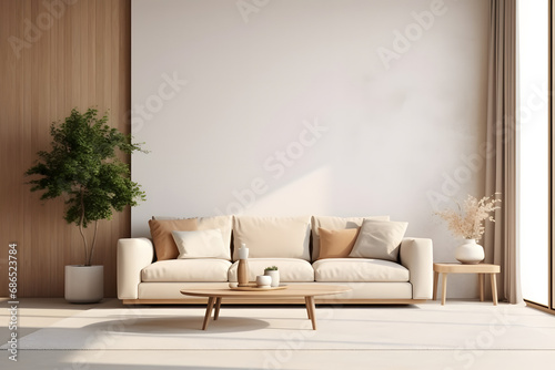 Home mockup, cozy interior background 3d rendering. generative ai.