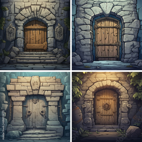 front medieval grunge outside aged oak entry facade village temple christian doorway entrance 