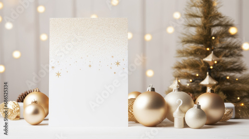 blank white card mockup with a christmas style background