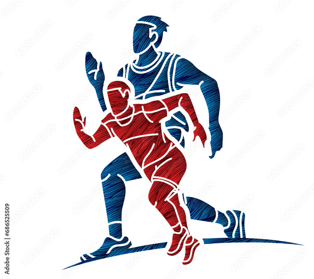 Fototapeta premium Group of People Running Action Marathon Runner Cartoon Sport Graphic Vector