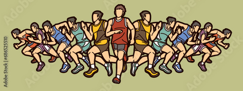 Group of People Running Action Marathon Runner Cartoon Sport Graphic Vector