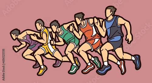 Group of People Running Action Marathon Runner Cartoon Sport Graphic Vector