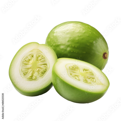 Whole and cut feijoa fruits on transparent background. Generative Ai. 