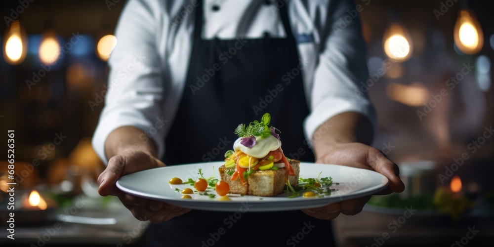 Chef presenting a gourmet dish