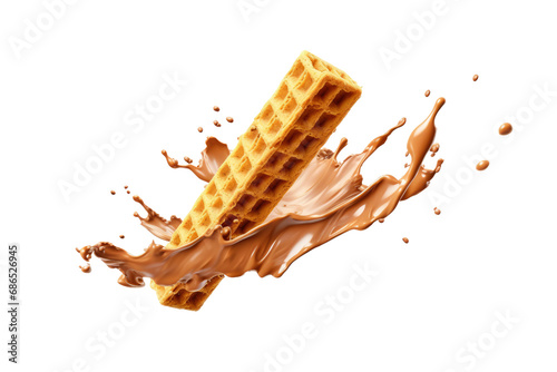 Crispy Wafer Chocolate stick falling with choc flake in the air isolated on transparent background  dessert sweet concept  piece of dark chocolate.