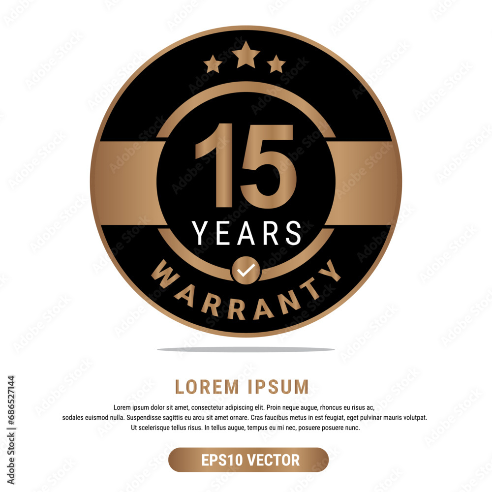 15 Year warranty vector art illustration in emas color with fantastic font and white background. Eps10 Vector 15 Year warranty vector art illustration in emas color with fantastic font and white background. Eps10 Vector