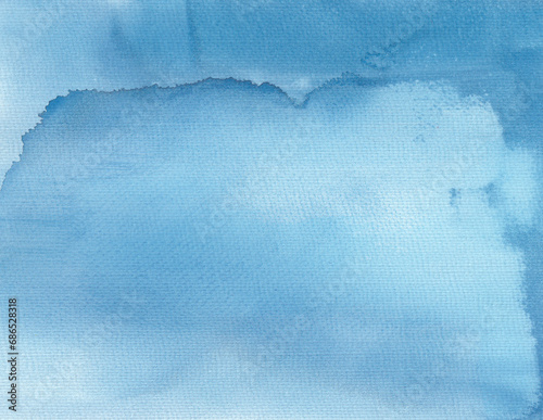 Abstract blue watercolor painting background. Aquarelle brush stroke paint on paper.