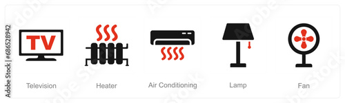 A set of 5 Home Appliance icons as television, heater, air conditioning