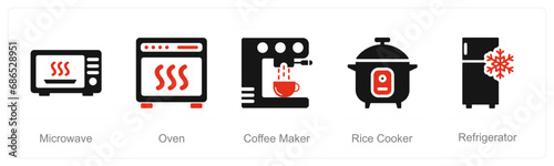 A set of 5 Home Appliance icons as microwave, oven, coffee maker