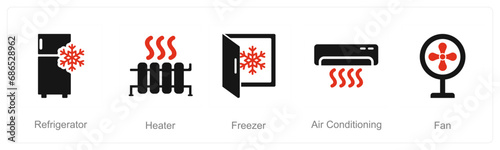 A set of 5 Home Appliance icons as referigerator, heater, freezer photo