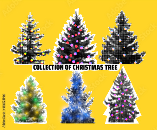 Fotografia Collection of Christmas tree isolated halftone design elements 2024