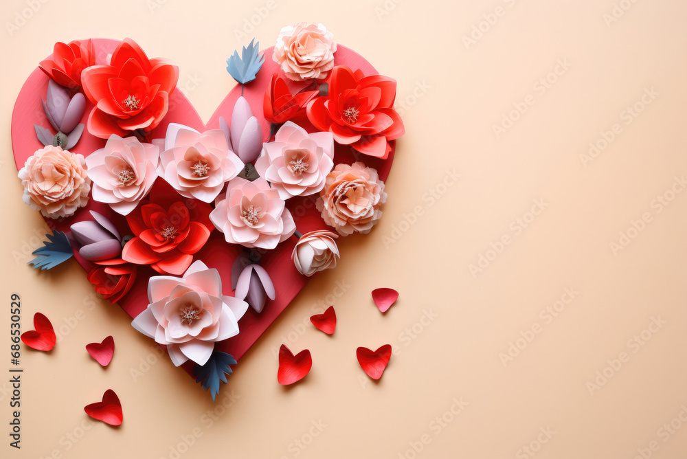 Heart of different colors on an beige background with a copy space. Valentine's Day Card Heart of different colors on an beige background with a copy space. Valentine's Day Card