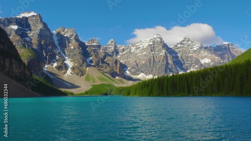 Footage of Moraine Lake, a Glacially fed lake in Banff National Park, Alberta, Canada.  photo