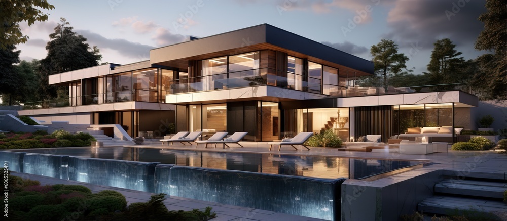 House rendered in computer graphics House rendered in computer graphics
