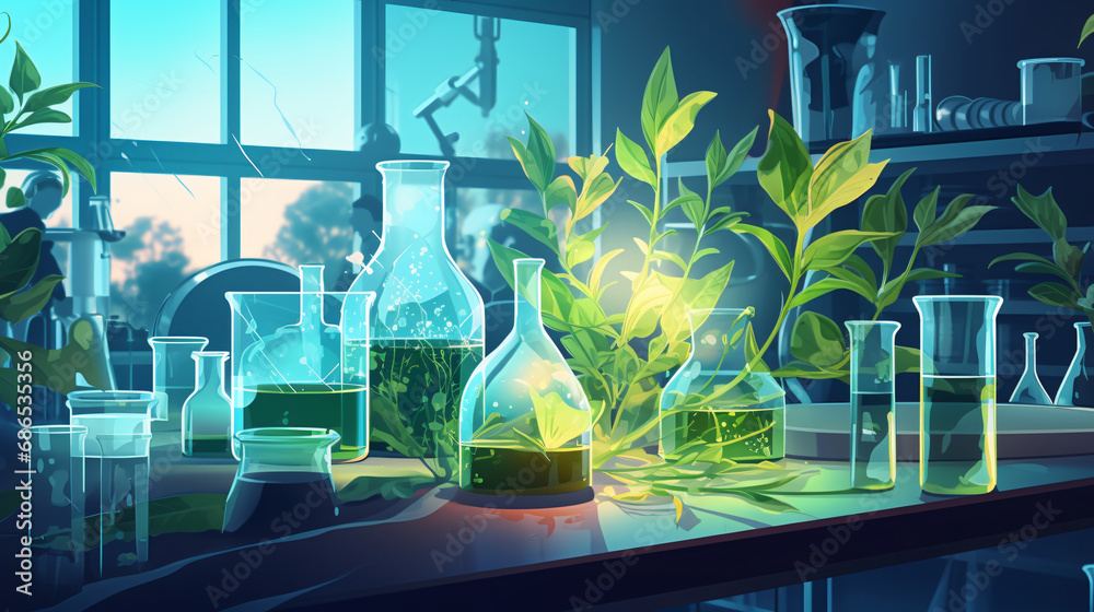 Science laboratory with plant biotechnology - obrazy, fototapety, plakaty 