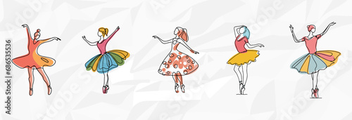 Farbenfrohe Eleganz: Bundle mit bunten Ballerinas als künstlerische Lineart-Illustrationen