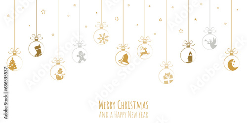 hanging baubles with christmas icons and greetings