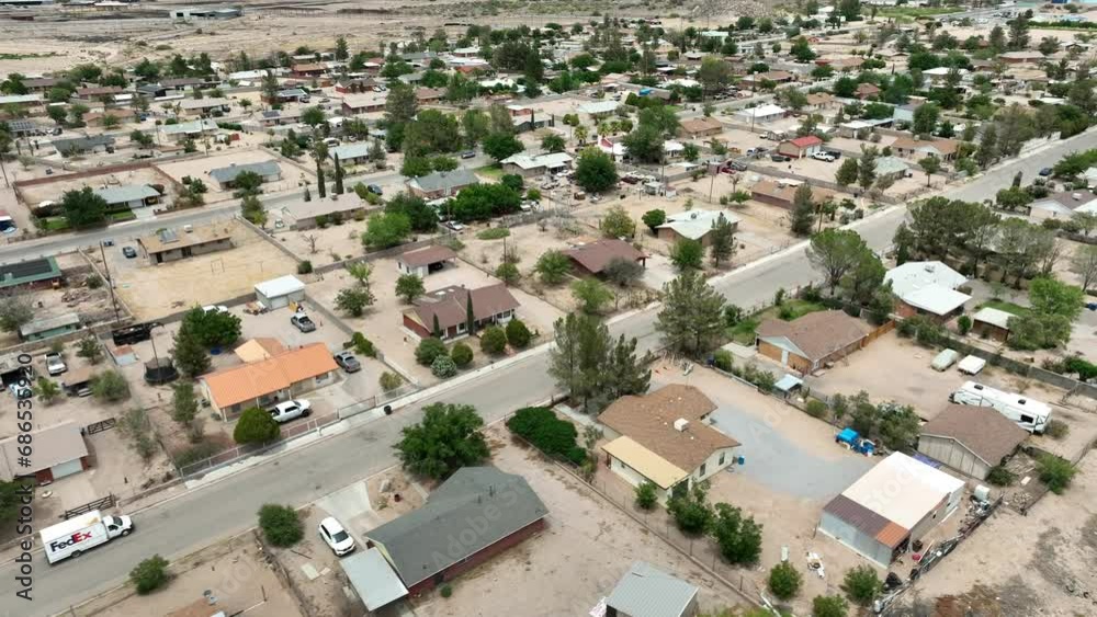 American neighborhood in Southwest USA. Aerial shot of low income houses and homes in desert region. American neighborhood in Southwest USA. Aerial shot of low income houses and homes in desert region.