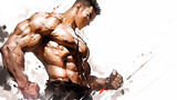 Hand drawn ink illustration of fitness muscular man
