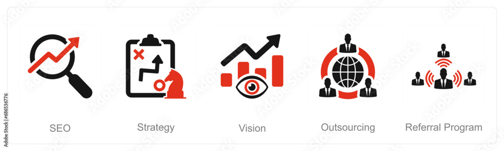 A set of 5 Increase Sale icons as seo, strategy, vision A set of 5 Increase Sale icons as seo, strategy, vision
