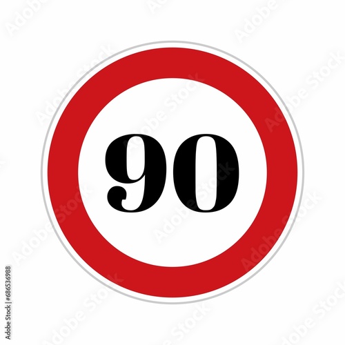 90 speed sign board  road side sign board for control speed. Road safety element  ninety speed