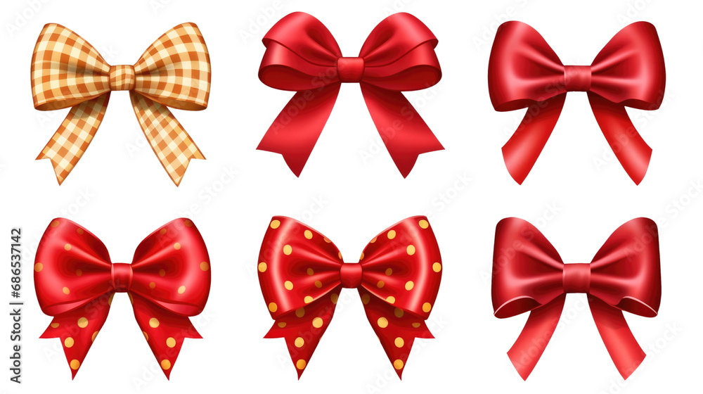 collection of colored ribbon bow flowers isolated on white or transparent png