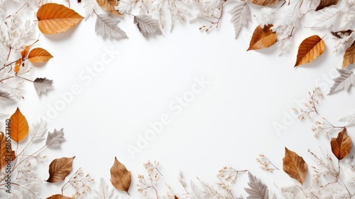winter foliage leaves frame isolated on white background