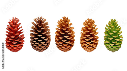 collection of natural dry pine cones isolated on white or transparent png